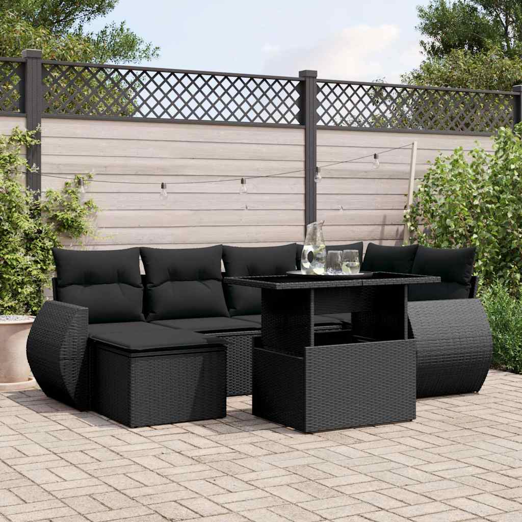 Set Sofás De Jardín 7 Piezas Y Cojines Ratán Sintético Beige