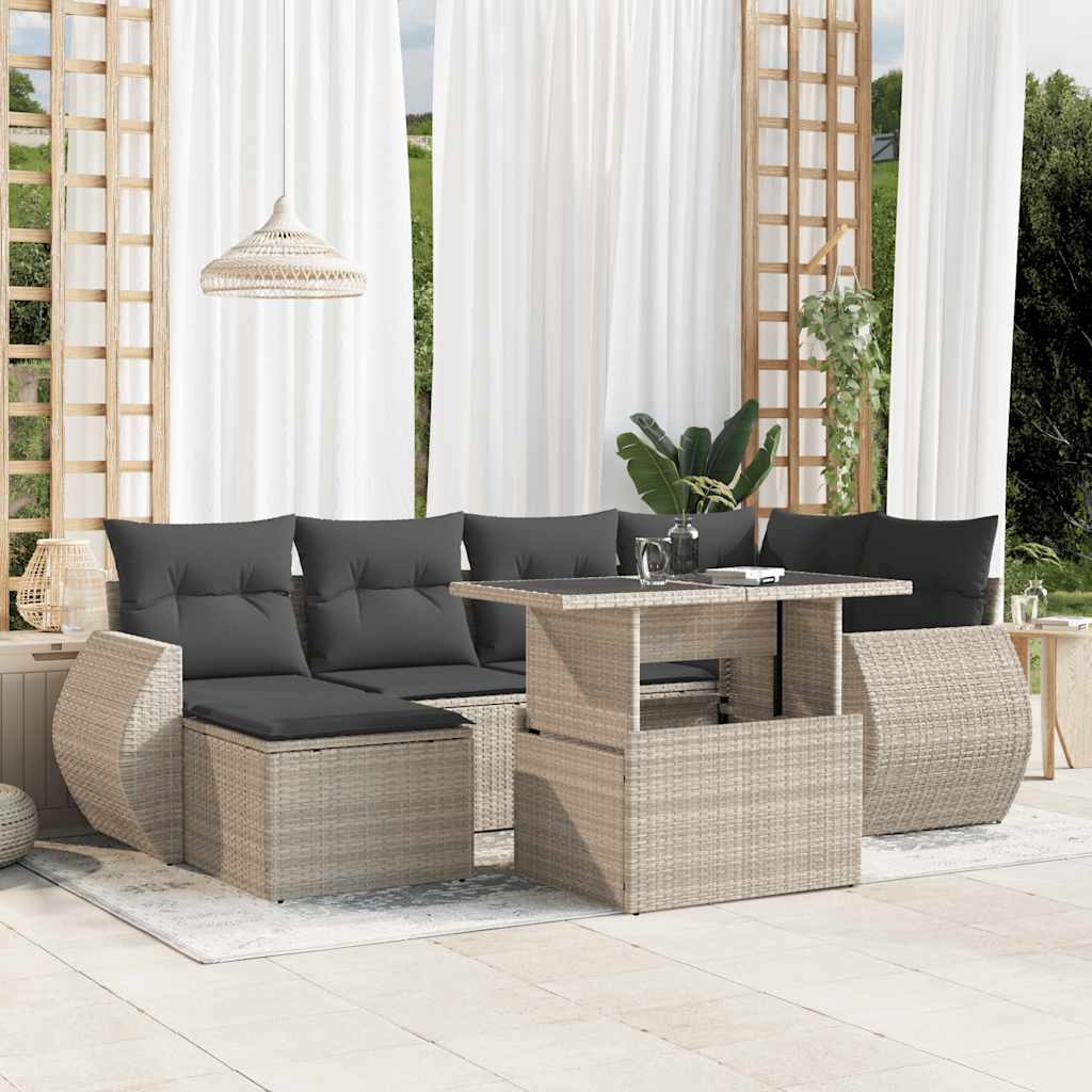 Set Sofás De Jardín 7 Piezas Y Cojines Ratán Sintético Beige