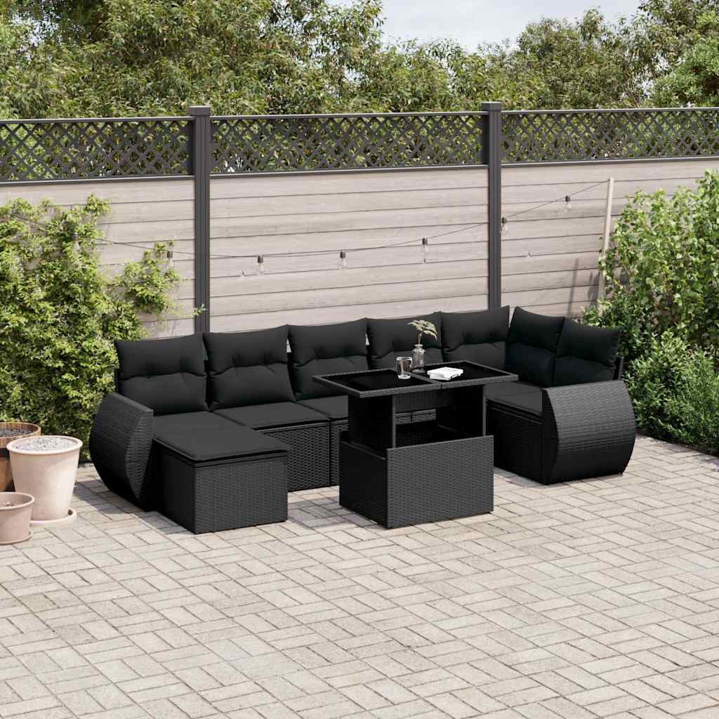 Set Sofás De Jardín 8 Piezas Y Cojines Ratán Sintético Marrón