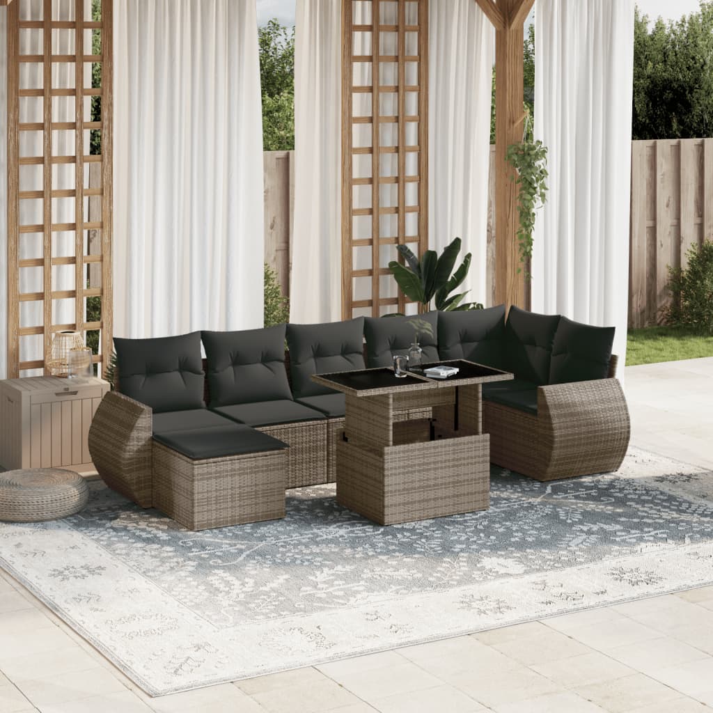 Set Sofás De Jardín 8 Piezas Y Cojines Ratán Sintético Marrón