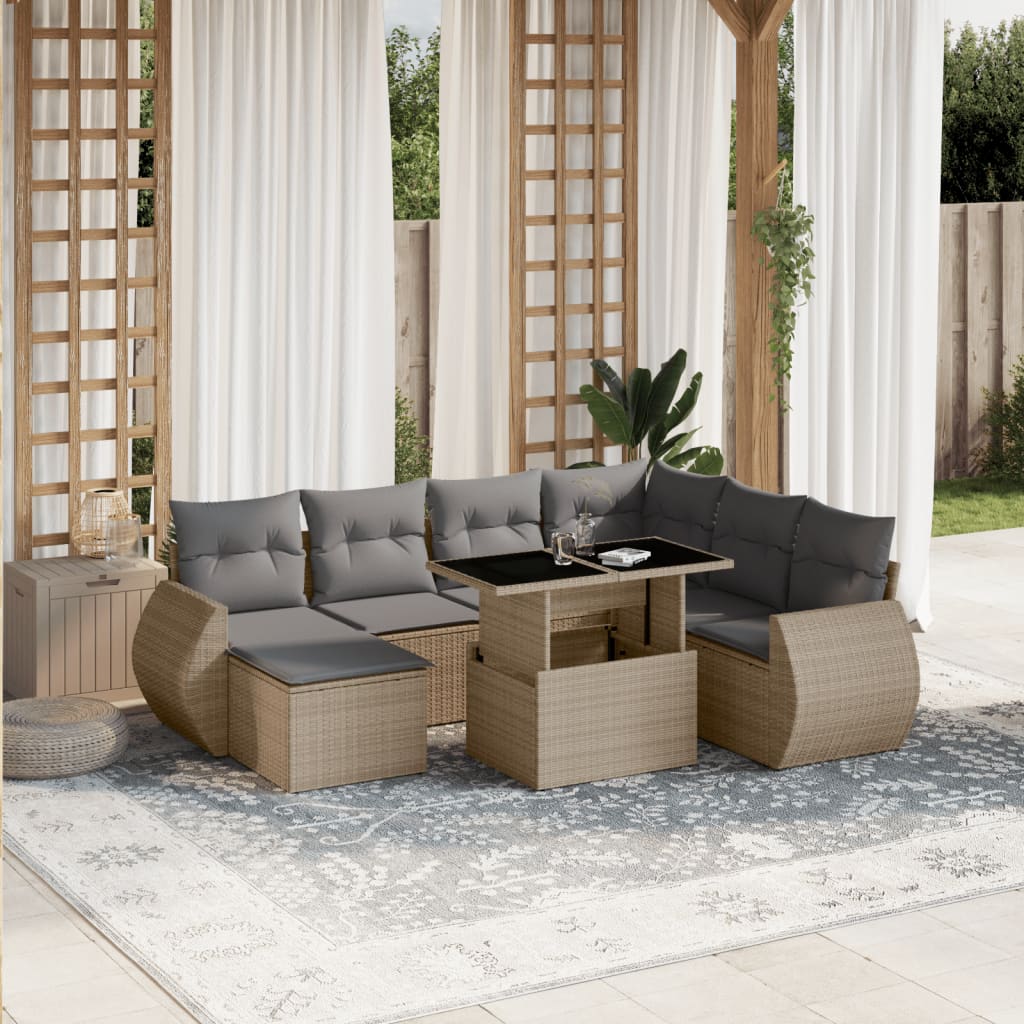 Set Sofás De Jardín 8 Piezas Y Cojines Ratán Sintético Marrón