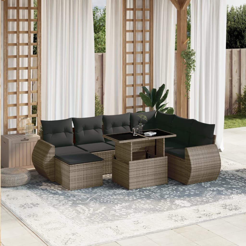 Set Sofás De Jardín 8 Piezas Y Cojines Ratán Sintético Marrón