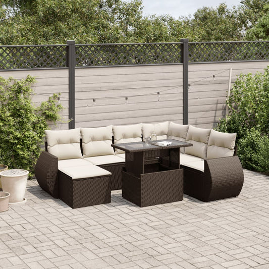 Set Sofás De Jardín 8 Piezas Y Cojines Ratán Sintético Marrón