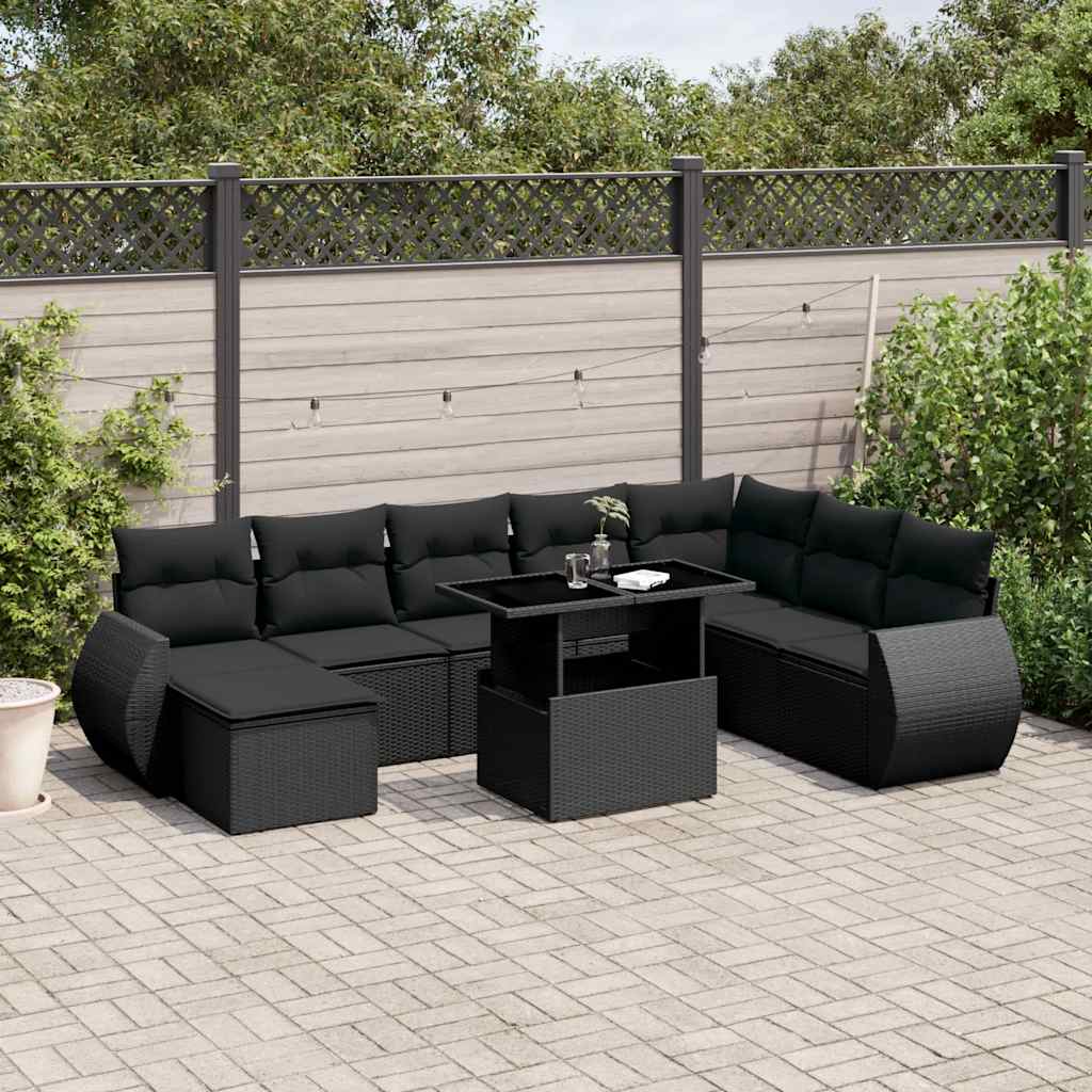 Set De Sofás De Jardín 9 Pzas Y Cojines Ratán Sintético Marrón