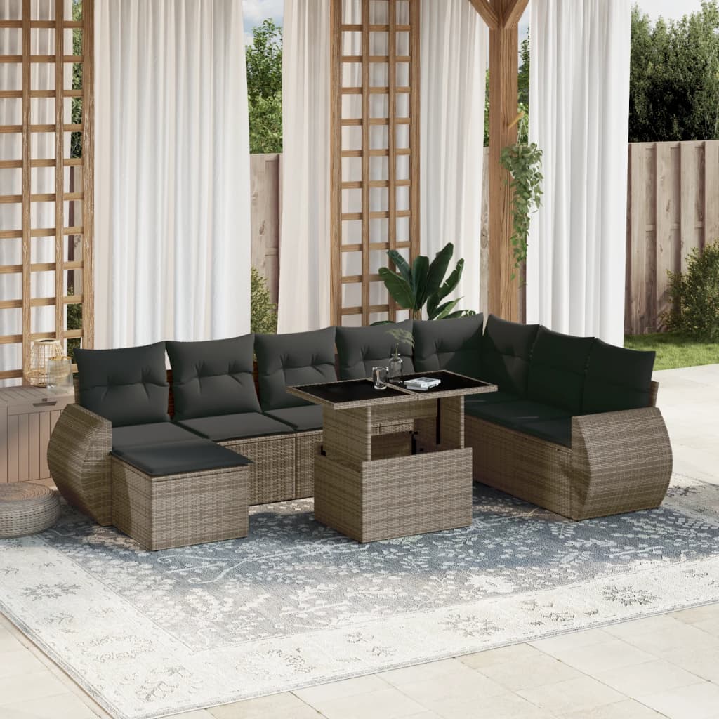 Set De Sofás De Jardín 9 Pzas Y Cojines Ratán Sintético Marrón