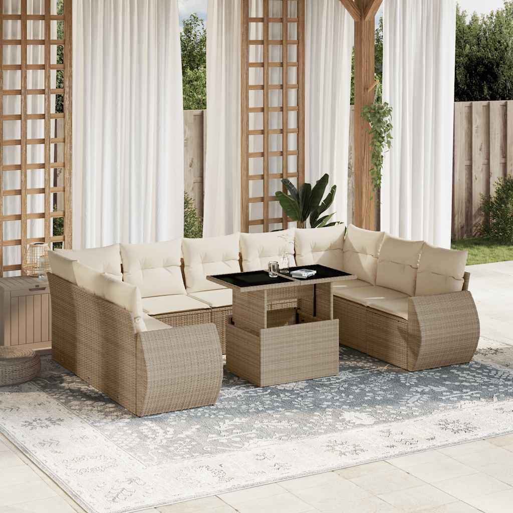 Set De Sofás De Jardín Y Cojines 10 Pzas Ratán Sintético Negro