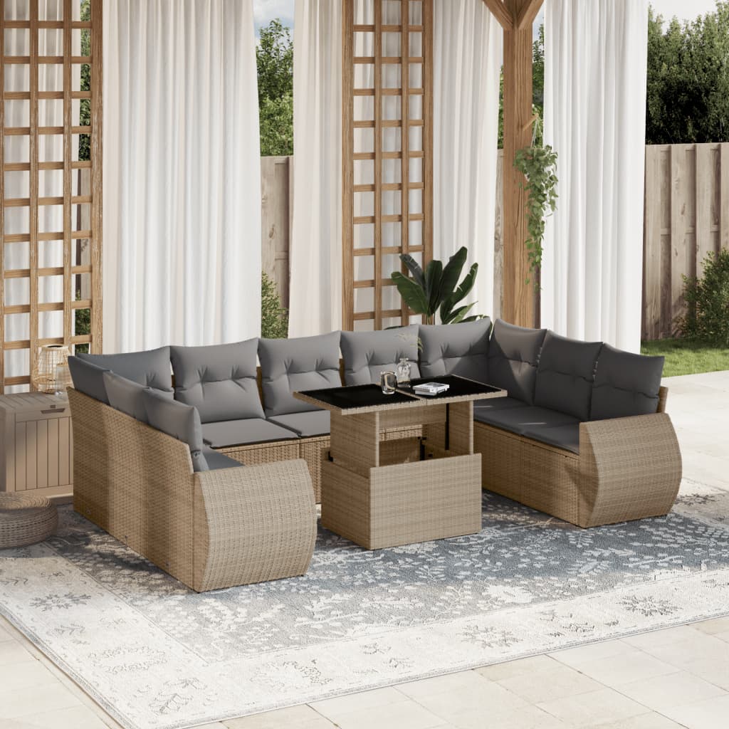 Set De Sofás De Jardín Y Cojines 10 Pzas Ratán Sintético Negro