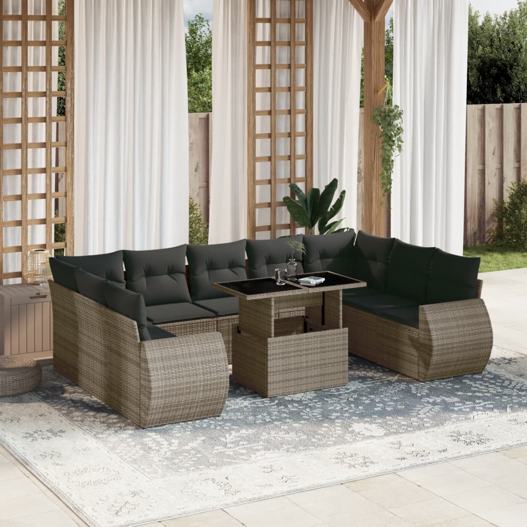 Set De Sofás De Jardín Y Cojines 10 Pzas Ratán Sintético Negro