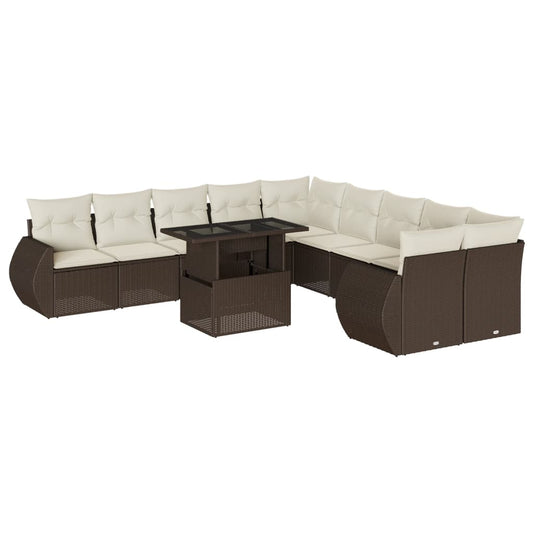 Set De Sofás De Jardín 11 Pzas Cojines Ratán Sintético Marrón