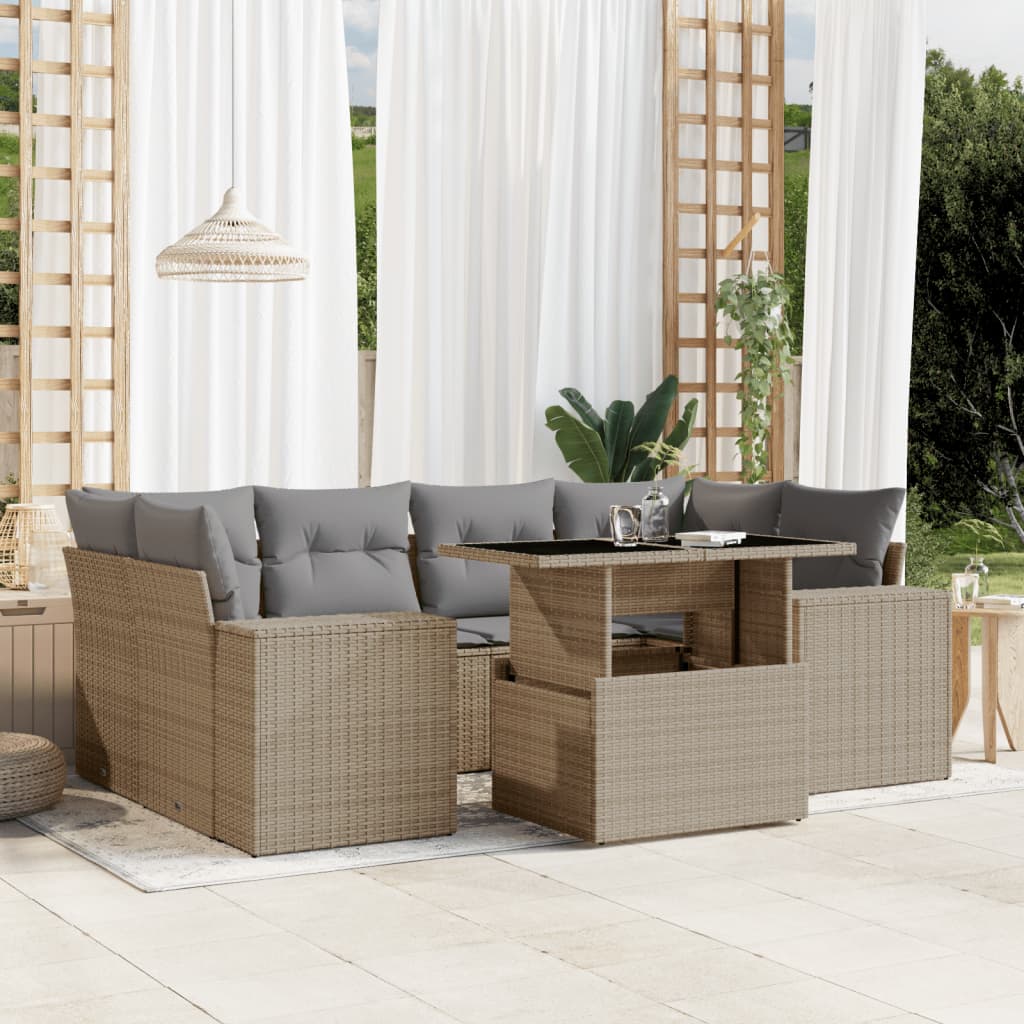 Set De Sofás De Jardín 7 Pzas Con Cojines Ratán Sintético