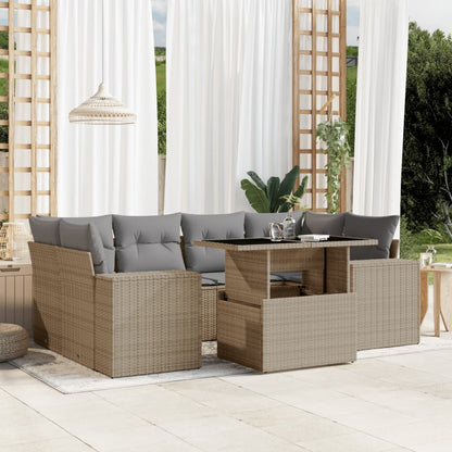 Set De Sofás De Jardín 7 Pzas Con Cojines Ratán Sintético
