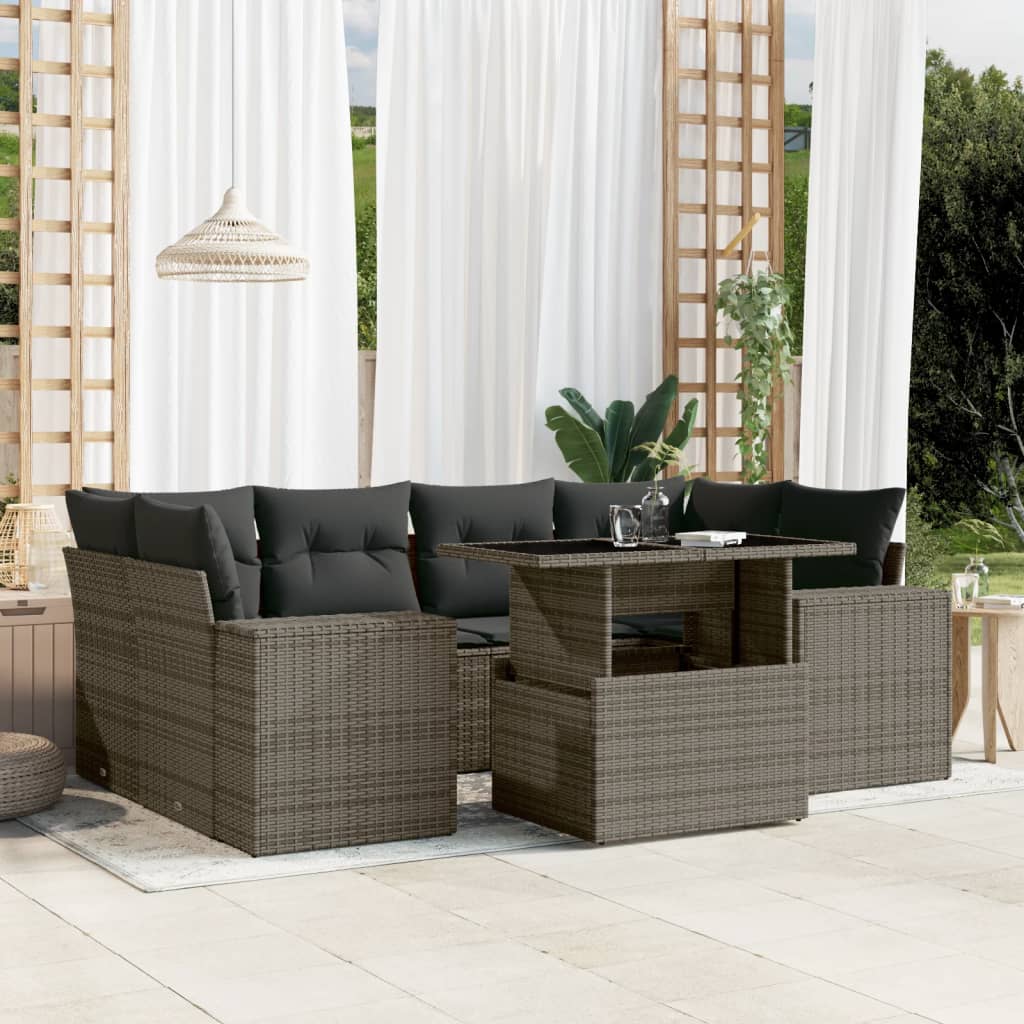 Set De Sofás De Jardín 7 Pzas Con Cojines Ratán Sintético