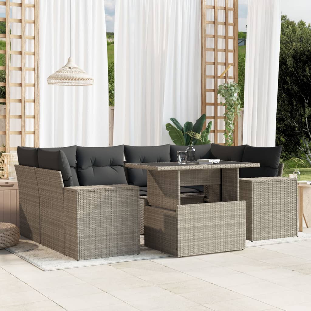 Set De Sofás De Jardín 7 Pzas Con Cojines Ratán Sintético