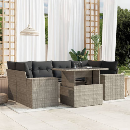 Set De Sofás De Jardín 7 Pzas Con Cojines Ratán Sintético