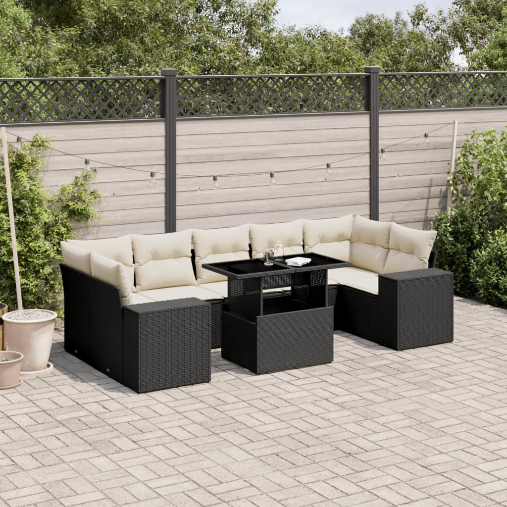 Set Sofás De Jardín 8 Piezas Y Cojines Ratán Sintético Marrón