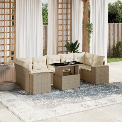 Set Sofás De Jardín 8 Piezas Y Cojines Ratán Sintético Marrón
