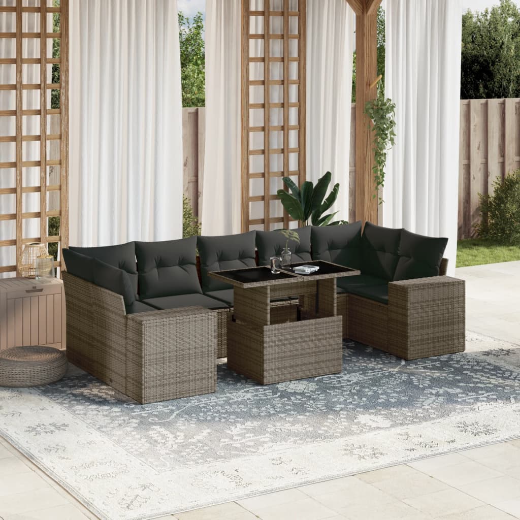 Set Sofás De Jardín 8 Piezas Y Cojines Ratán Sintético Marrón