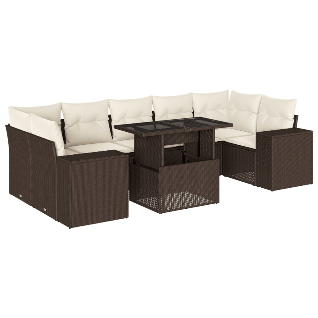 Set Sofás De Jardín 8 Piezas Y Cojines Ratán Sintético Marrón