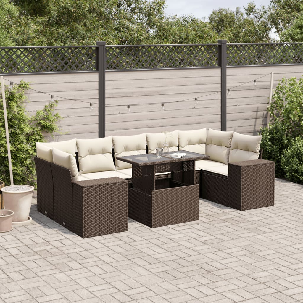 Set Sofás De Jardín 8 Piezas Y Cojines Ratán Sintético Marrón