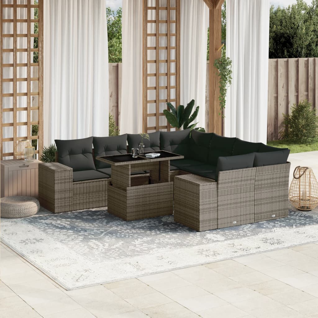 Set De Sofás De Jardín Con Cojines 9 Pzas Ratán Sintético Negro