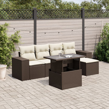 Set Sofás De Jardín 6 Piezas Y Cojines Ratán Sintético Marrón