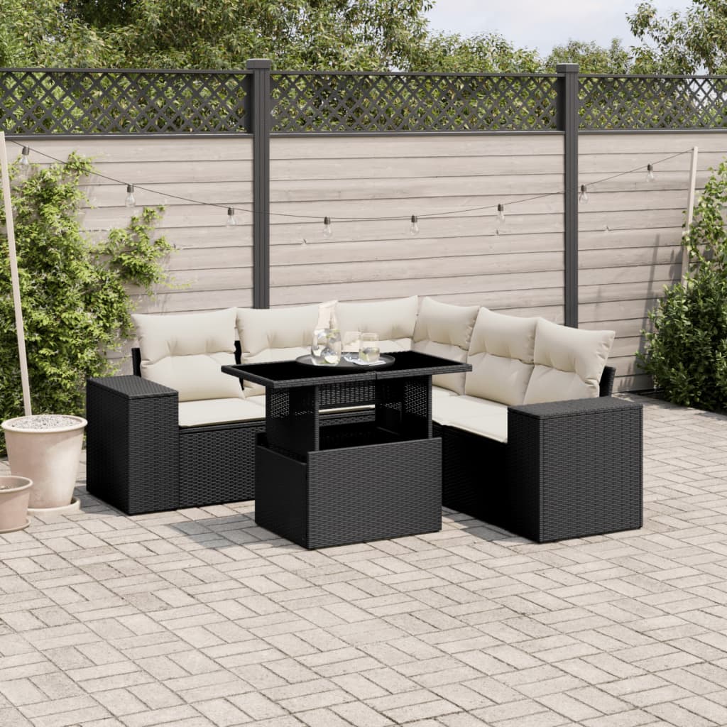 Set Sofás De Jardín 6 Piezas Y Cojines Ratán Sintético Marrón