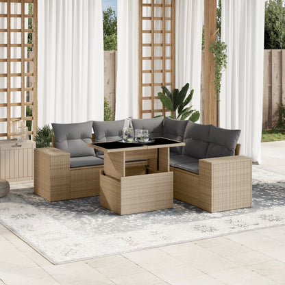 Set Sofás De Jardín 6 Piezas Y Cojines Ratán Sintético Marrón