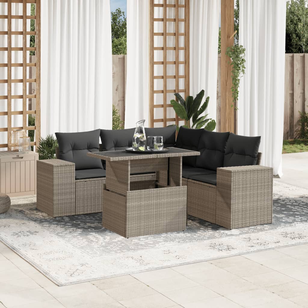 Set Sofás De Jardín 6 Piezas Y Cojines Ratán Sintético Marrón