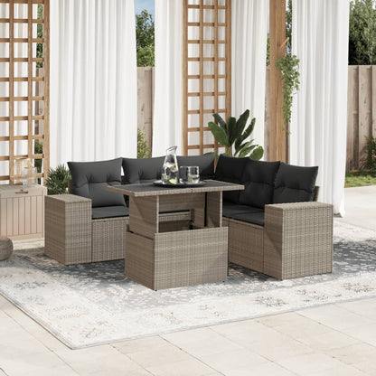 Set Sofás De Jardín 6 Piezas Y Cojines Ratán Sintético Marrón