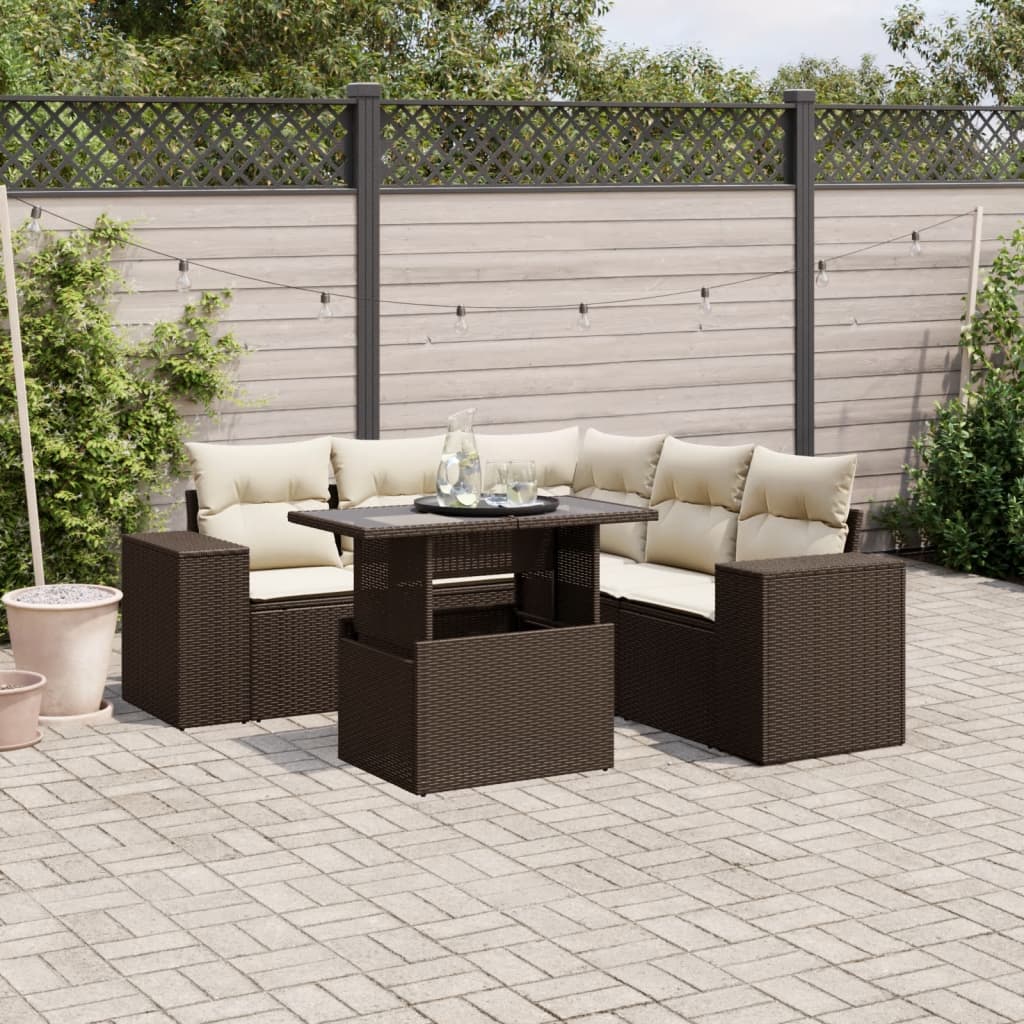 Set Sofás De Jardín 6 Piezas Y Cojines Ratán Sintético Marrón