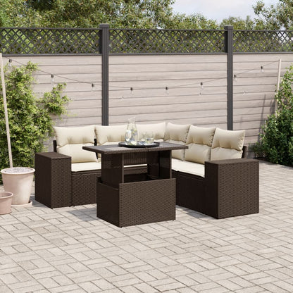 Set Sofás De Jardín 6 Piezas Y Cojines Ratán Sintético Marrón