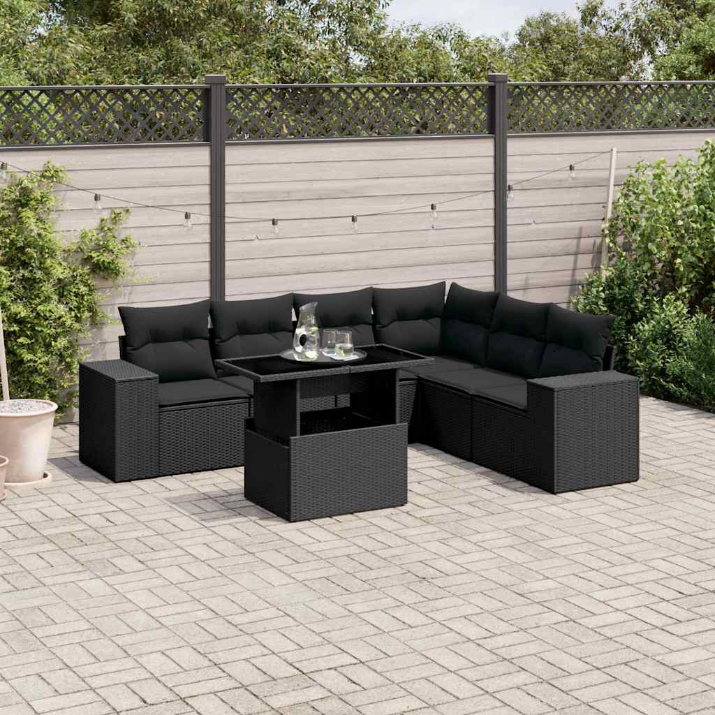 Set Sofás De Jardín 7 Piezas Y Cojines Ratán Sintético Beige