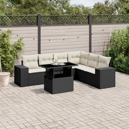 Set Sofás De Jardín 7 Piezas Y Cojines Ratán Sintético Beige