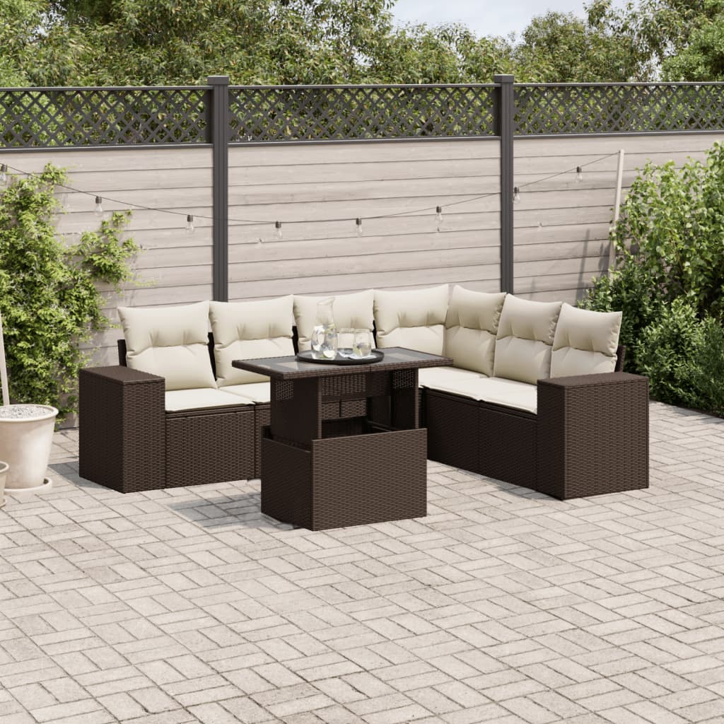 Set Sofás De Jardín 7 Piezas Y Cojines Ratán Sintético Beige