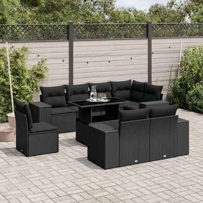 Set De Sofás De Jardín 9 Pzas Y Cojines Ratán Sintético Marrón