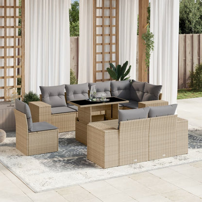Set De Sofás De Jardín 9 Pzas Y Cojines Ratán Sintético Marrón