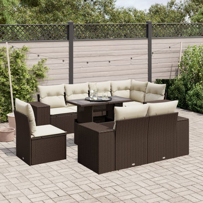 Set De Sofás De Jardín 9 Pzas Y Cojines Ratán Sintético Marrón