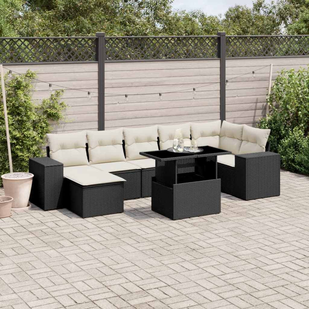 Set Sofás De Jardín 8 Piezas Y Cojines Ratán Sintético Marrón
