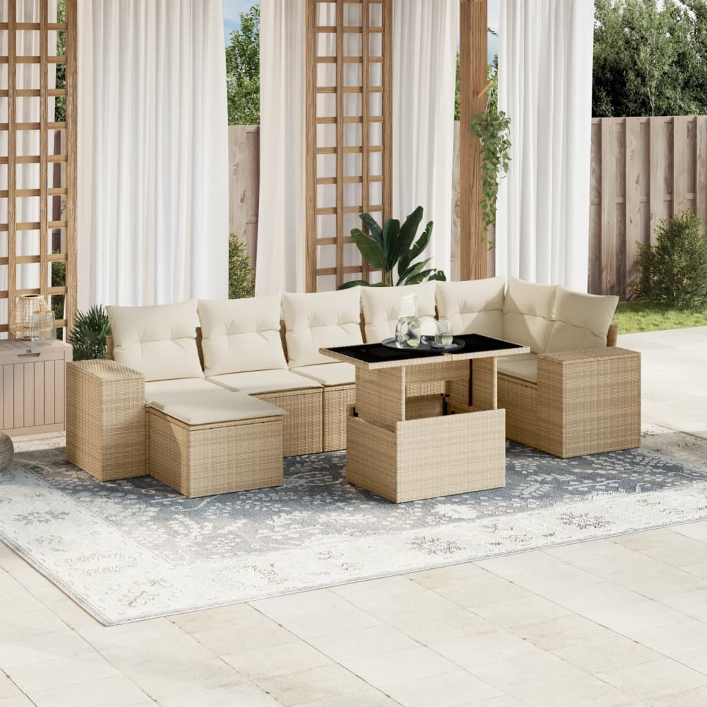 Set Sofás De Jardín 8 Piezas Y Cojines Ratán Sintético Marrón