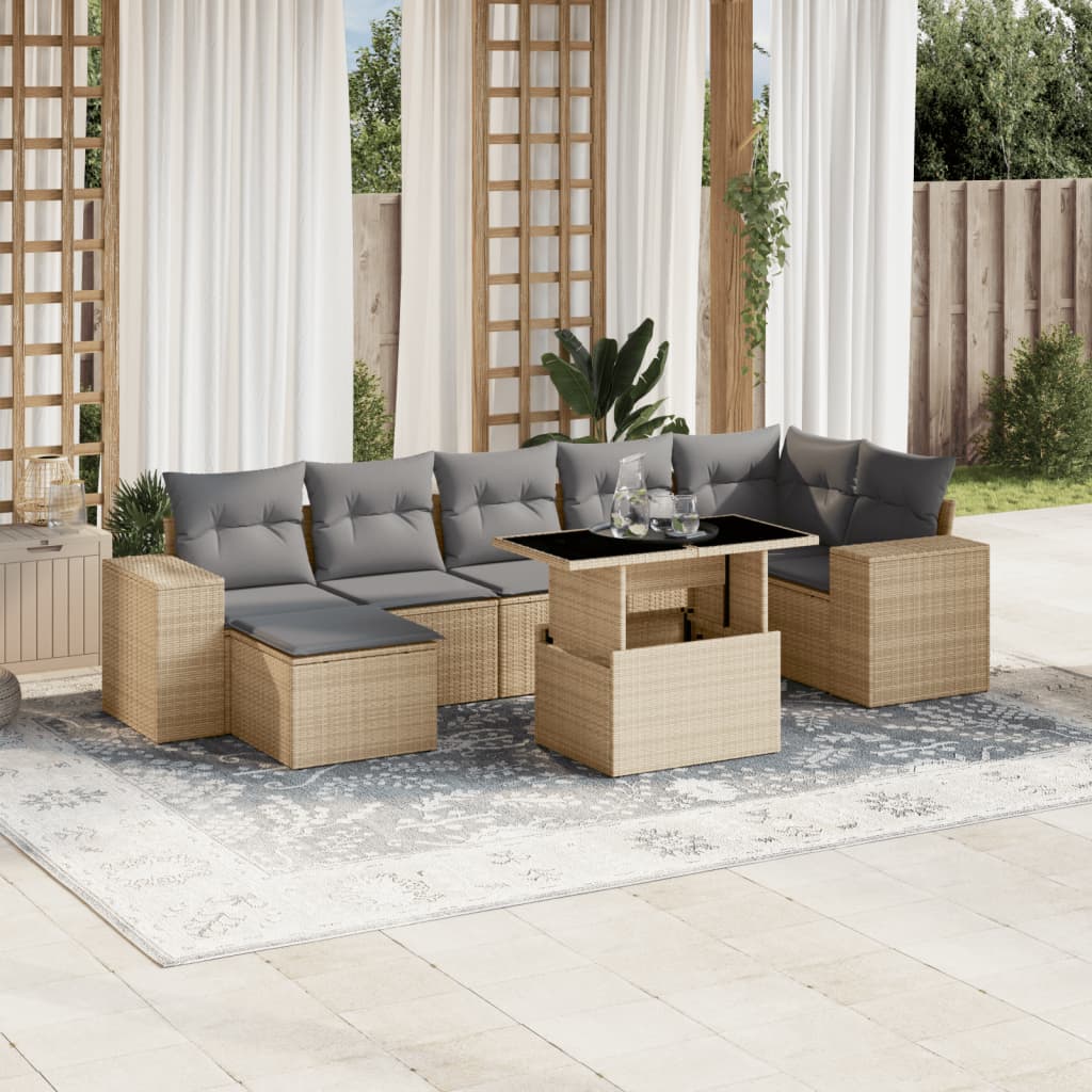 Set Sofás De Jardín 8 Piezas Y Cojines Ratán Sintético Marrón