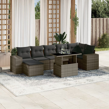 Set Sofás De Jardín 8 Piezas Y Cojines Ratán Sintético Marrón