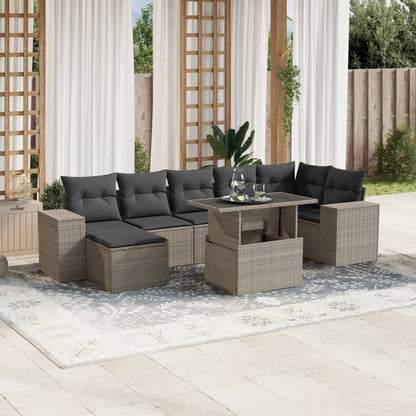 Set Sofás De Jardín 8 Piezas Y Cojines Ratán Sintético Marrón