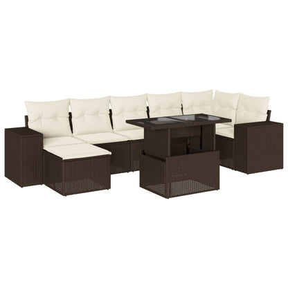 Set Sofás De Jardín 8 Piezas Y Cojines Ratán Sintético Marrón
