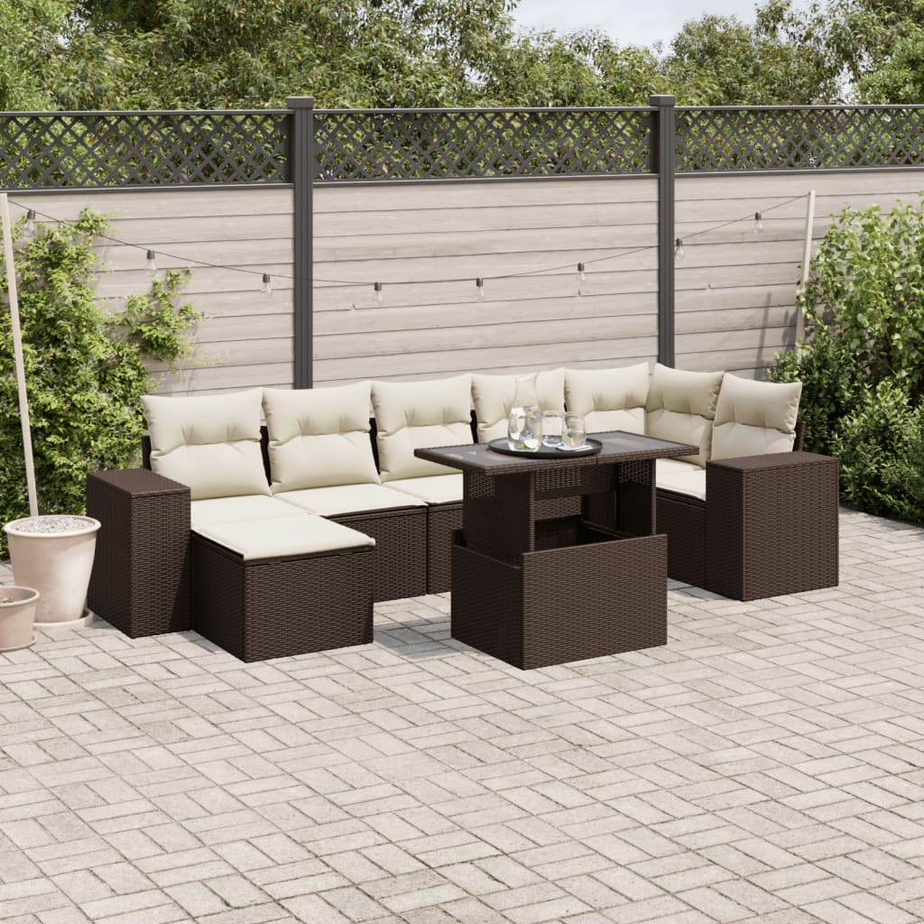 Set Sofás De Jardín 8 Piezas Y Cojines Ratán Sintético Marrón
