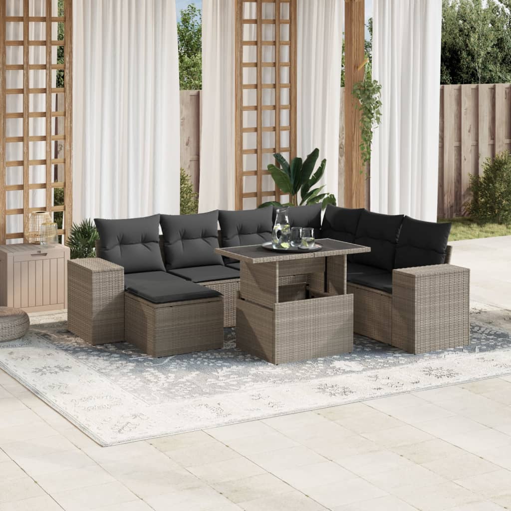 Set Sofás De Jardín 8 Piezas Y Cojines Ratán Sintético Marrón