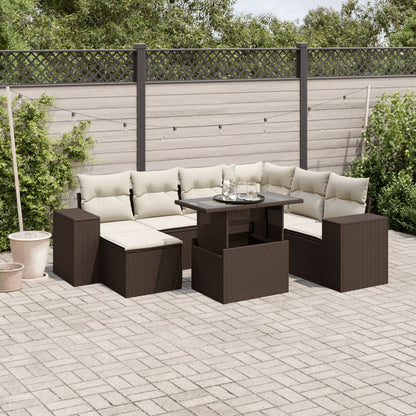 Set Sofás De Jardín 8 Piezas Y Cojines Ratán Sintético Marrón