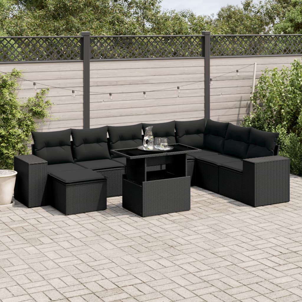 Set De Sofás De Jardín 9 Pzas Y Cojines Ratán Sintético Marrón