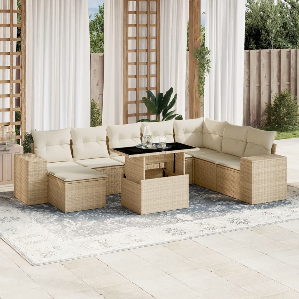 Set De Sofás De Jardín 9 Pzas Y Cojines Ratán Sintético Marrón