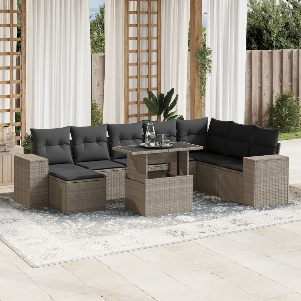 Set De Sofás De Jardín 9 Pzas Y Cojines Ratán Sintético Marrón
