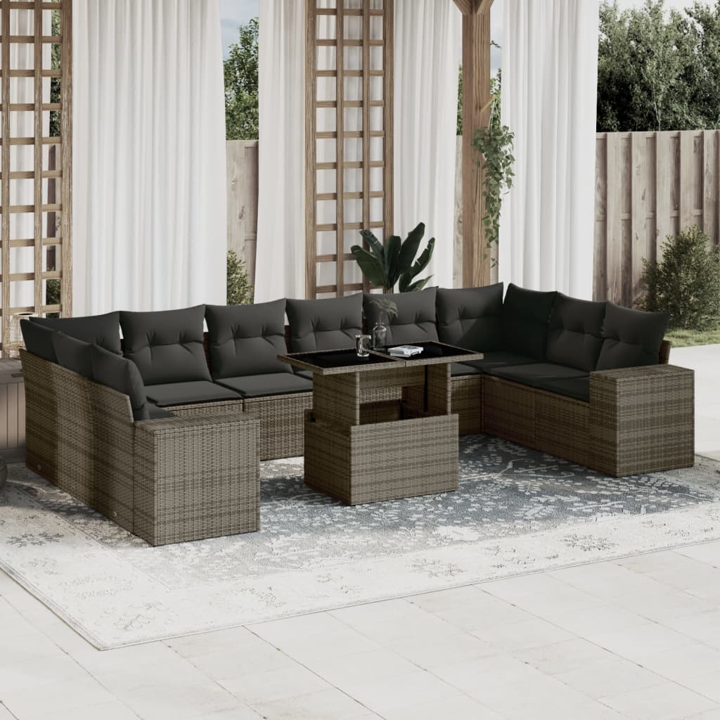 Set De Sofás De Jardín 11 Pzas Cojines Ratán Sintético Marrón